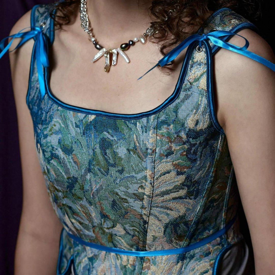 photo of model who is in Floral Tapestry Corset